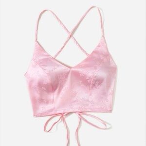 Satin Lace Up Backless Crop Cami Top